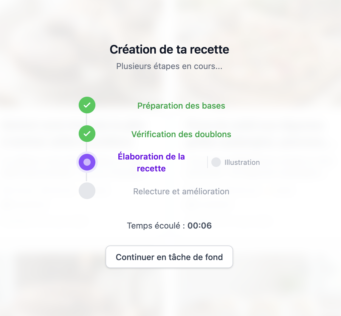 Génération en cours — l'IA compose la recette